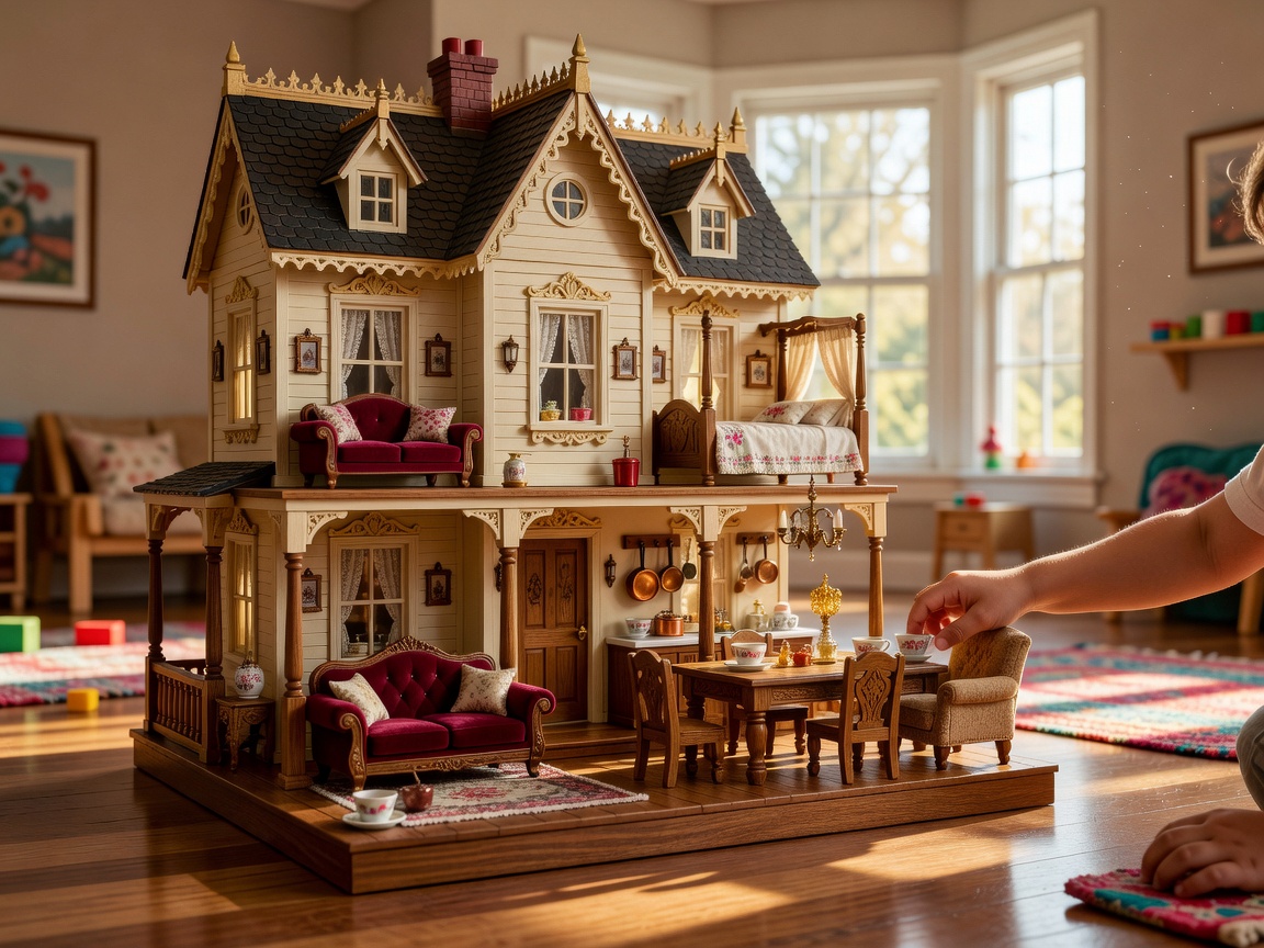 Large scale interactive dollhouse playset with detailed furniture accessories