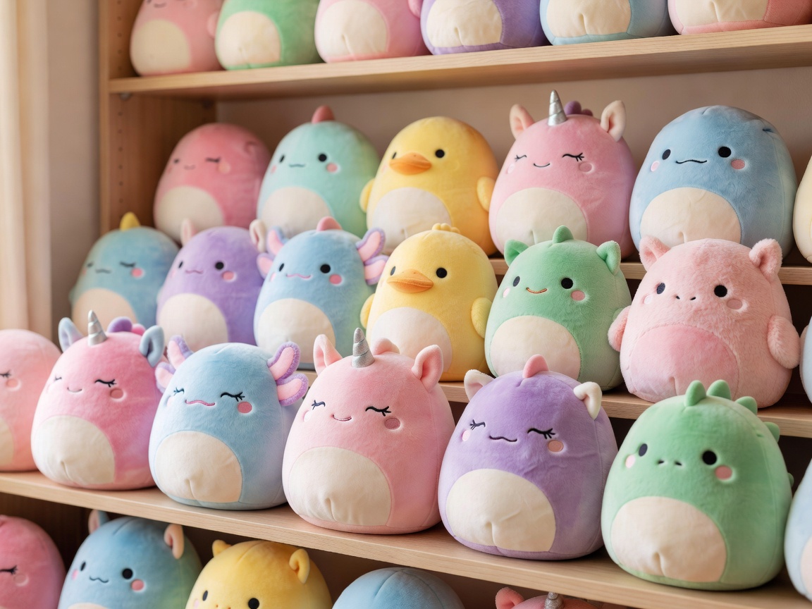 Super soft Squishmallows plush toy collection on display